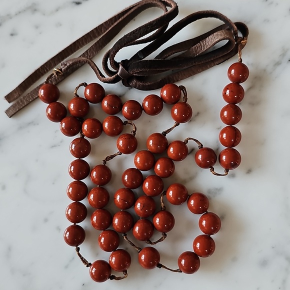 Earth Art hand crafted artisan Jewelry - Vintage Red Jasper Hand-knotted  Beaded Necklace